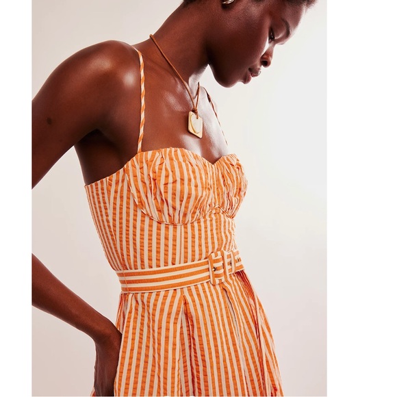 NWT Shona Joy “Hele Ruched Panelled Midi Dress - Coconut & Tangerine - Sz. 6 - Picture 2 of 7